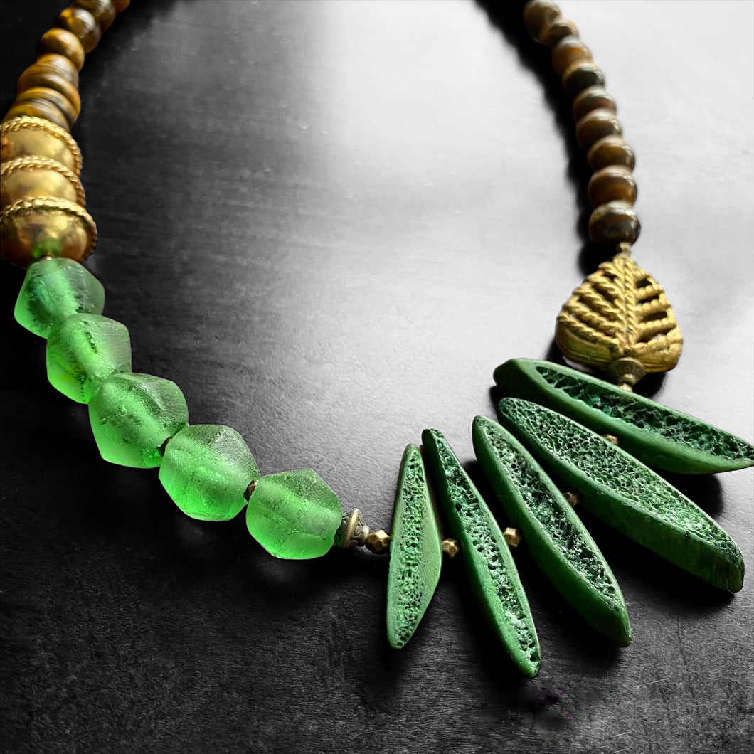 Green Bohemian Structural Statement Necklace