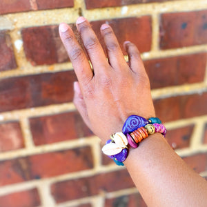 Purple Cowrie Joy African Beaded Bracelet (Reserved)
