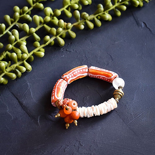 Orange and White Cluster African Bracelet- Reserved for CVF
