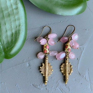 Bubbling Up and Down: Rose Quartz and African Bead Earrings