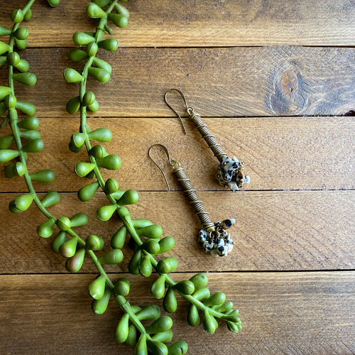 Dalmatian Jasper African Brass Drop Earrings