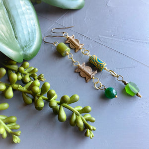 Green Asymmetrical Diva Swing Earrings