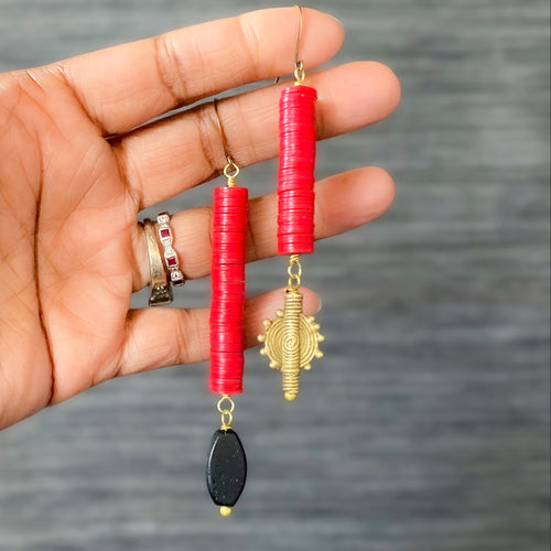 Aisha’s Asymmetrical Red Earrings