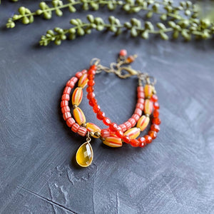 Carnelian and Orange Antique Multi-strand Bracelet