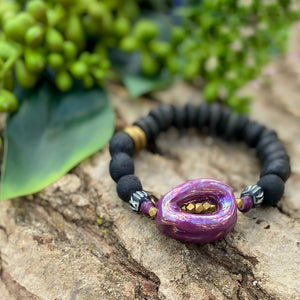 Sculptural Purple and Black Africa Beaded Bracelet