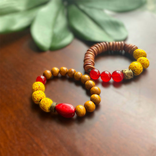 Yellow and Red African Beaded Bracelet