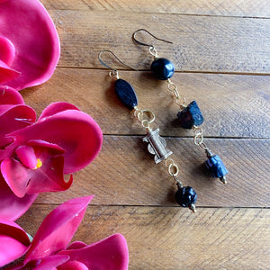 Black Asymmetrical Diva Swing Earrings for C.L. (made to order)