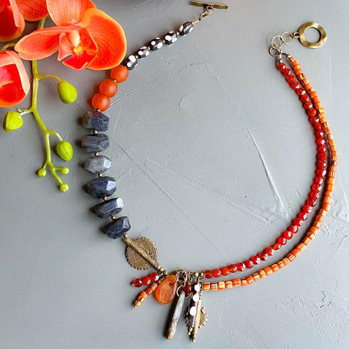 Labradorite and Carnelian Helix Afrobohemian Necklace