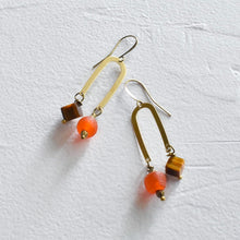 Load image into Gallery viewer, Brass U-Shaped Orange and Tiger&#39;s Eye Earrings (Choice)