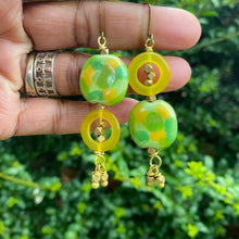 Load image into Gallery viewer, Yellow Kazuri and Brass Dangle Earrings