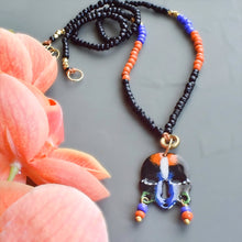 Load image into Gallery viewer, Black and Blue and Orange African Mask Layering Necklace