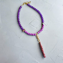 Load image into Gallery viewer, Purple and Wood African Mask Necklace