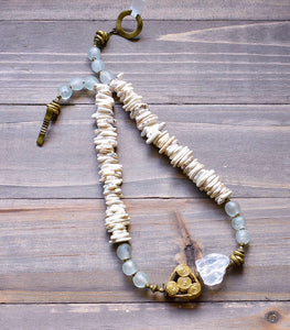 White Quartz, Magenesite and Translucent Krobo Necklace - Afrocentric jewelry