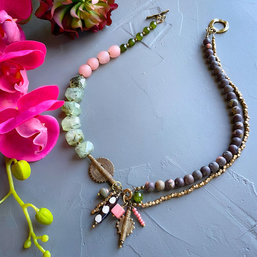 Jasper and Prehnite Helix Afrobohemian Necklace (Made to Order)