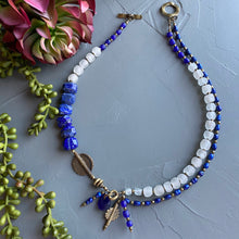 Load image into Gallery viewer, Lapis and Freshwater Pearl Afrobohemian Helix Necklace