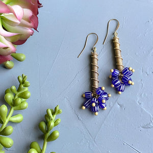 Blue Bubbles: Navy and White Brass Drop Earrings