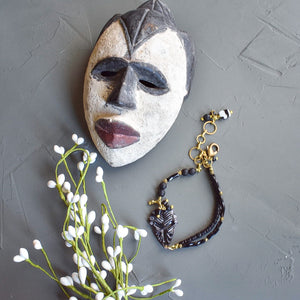 Black and White African Mask Wishbone Bracelet