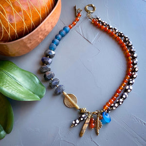Labradorite and Carnelian Helix Afrobohemian Necklace (Made to Order)