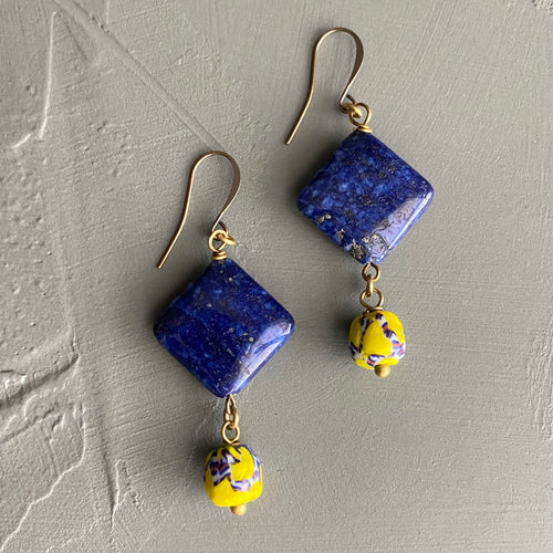 Lapis Kite and Tail Earrings