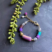 Load image into Gallery viewer, Purple and Teal African Beaded Toggle Bracelet