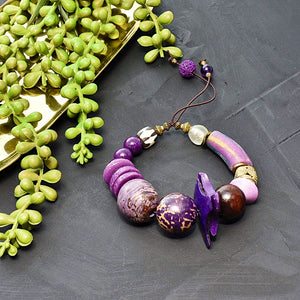 Purple Chunky Bracelet with Tagua and African Beads