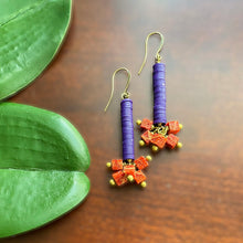 Load image into Gallery viewer, Indigo and Coral Drop Earrings