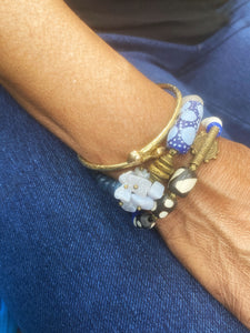 Blue Krobo and Lace Agate Cluster African Bracelet
