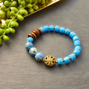 Petite Pool Blue African Beaded Bracelet - Afrocentric jewelry