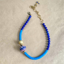 Load image into Gallery viewer, Lapis and French Blue Adjustable Vinyl Necklace