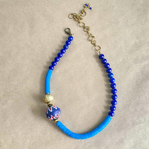 Lapis and French Blue Adjustable Vinyl Necklace