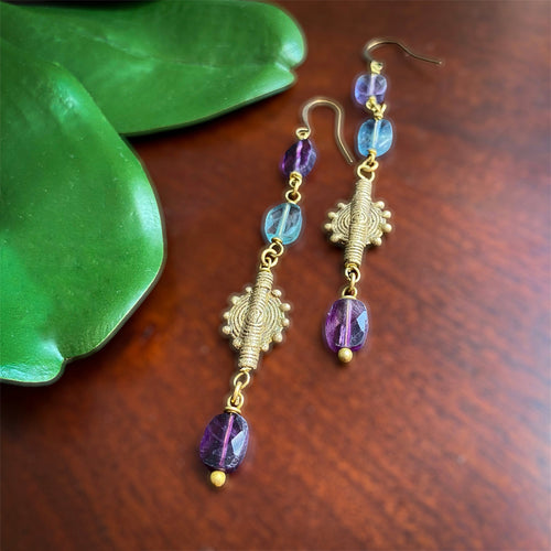 Fluorite and Ashanti Brass Earrings