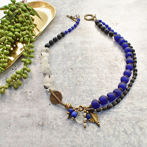Rutilated Quartz Black and Blue Afrobohemian Necklace - Afrocentric jewelry