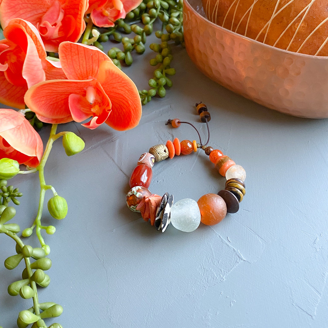 Orange and Brown Chunky Bracelet with African Beads