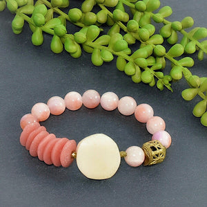 Kenyan Bone and Pale Pink Colored Jade Bracelet - Afrocentric jewelry