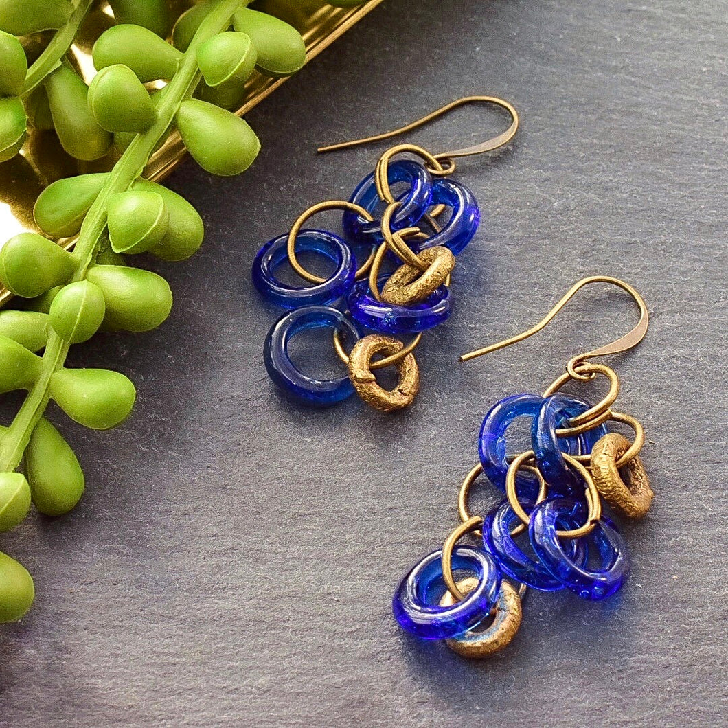 Blue Antique and Brass Rings Earrings (pre-order) - Afrocentric jewelry
