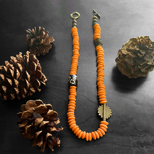 Pumpkin and Brown Ashanti Necklace