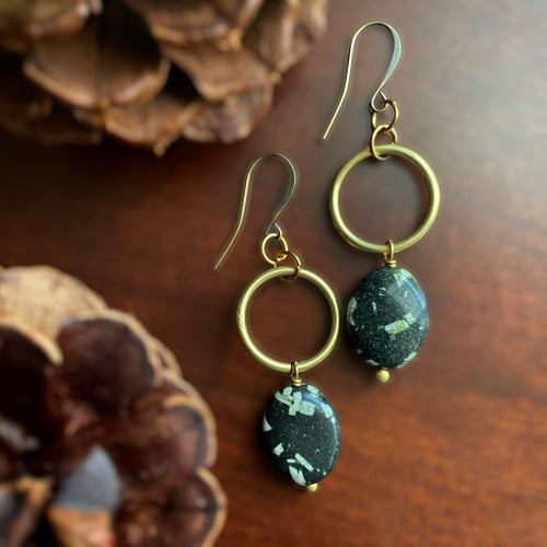 In Round Circle: Chinese Writing Stone Earrings