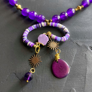 Purple Mobile Necklace with Recycled Vinyl and Charoite