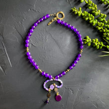 Load image into Gallery viewer, Purple Mobile Necklace with Recycled Vinyl and Charoite