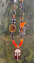 Load image into Gallery viewer, Orange Menagerie African Mask Necklace