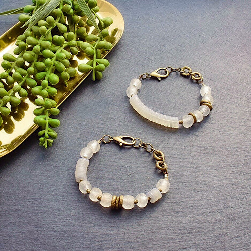 Translucent Clear Toggle Bracelet with African vinyl and Brass - Afrocentric jewelry