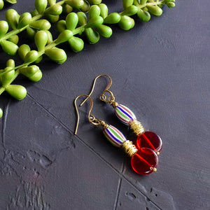 Blue, Red and Green Antique African Earrings