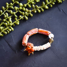 Load image into Gallery viewer, Orange and White Cluster African Bracelet