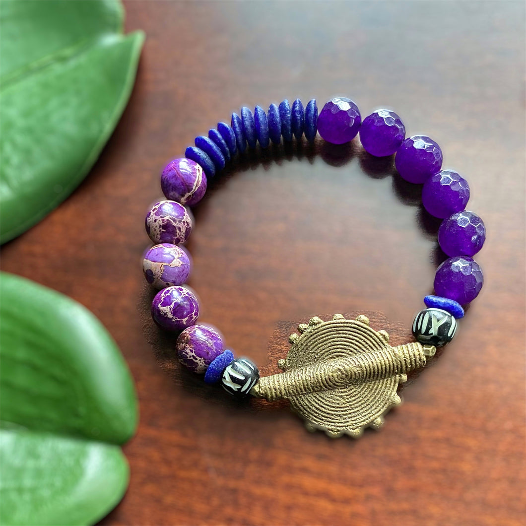 Purple Shield Africa Beaded Bracelet