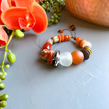 Load image into Gallery viewer, Orange and Brown Chunky Bracelet with African Beads
