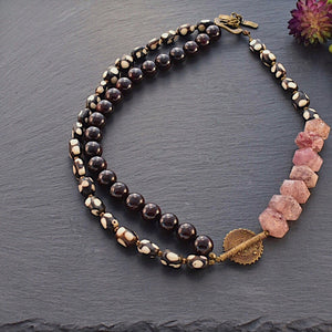 Garnet and Strawberry Rutilated Quartz Afrobohemian Necklace - Afrocentric jewelry