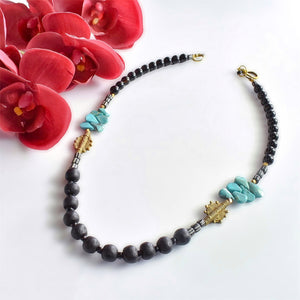 Turquoise and Black African Beaded Necklace