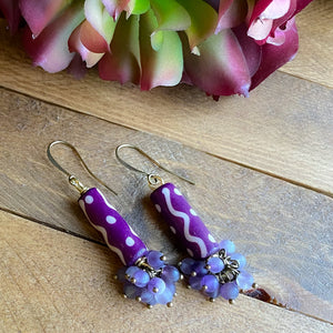 Amethyst and Purple Batik Drop Earrings
