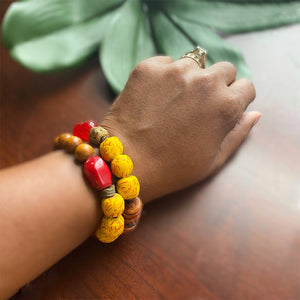 Yellow and Red African Beaded Bracelet