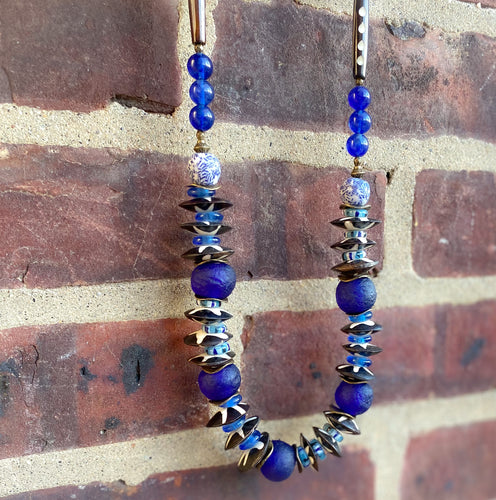Blue and Brown Batik Statement Necklace